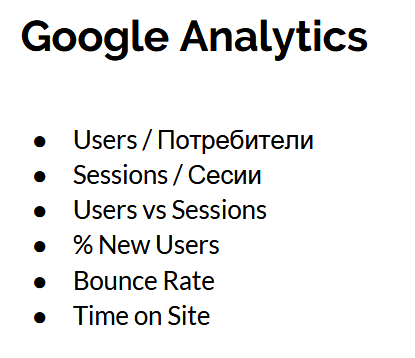 Google Analytics - тук замервайте потребители и сесии.
