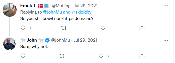 Туит- John Mueller потвърждава, че Google обхожда Non-HTTPS domains