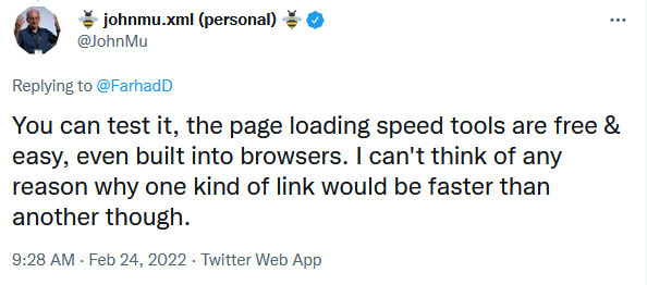Туит на John Mueller относно скоростта на линковете в Google