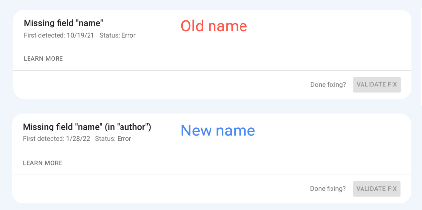 Google относно новите описателни имена за грешки в структурираните данни